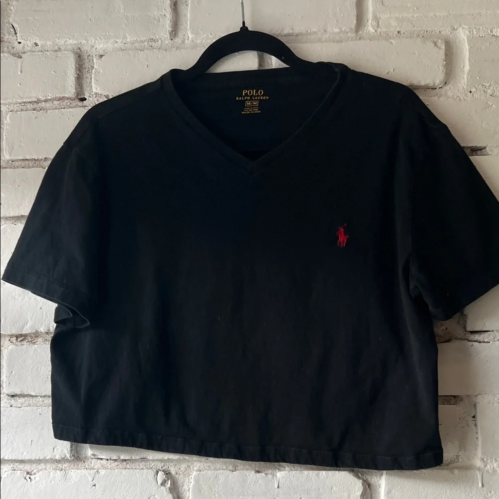 Polo Ralph Lauren Black Cropped T-Shirt red embroider - Picture 3 of 5